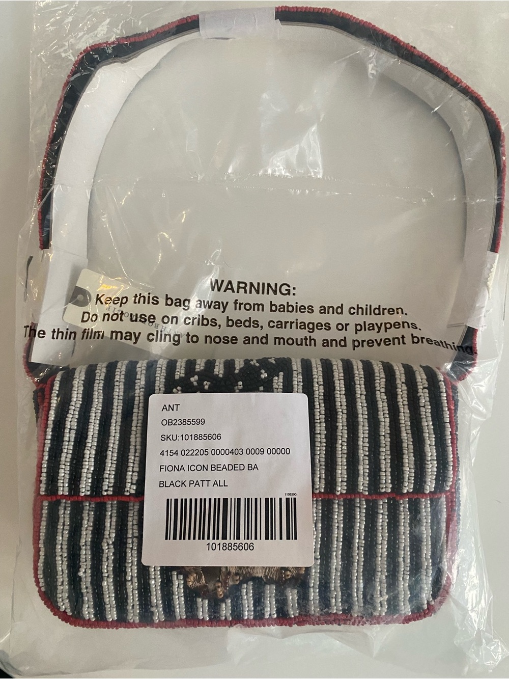 Anthropologie Black, White & Red Beaded Striped Cat Crossbody Bag Fiona - Picture 3 of 3